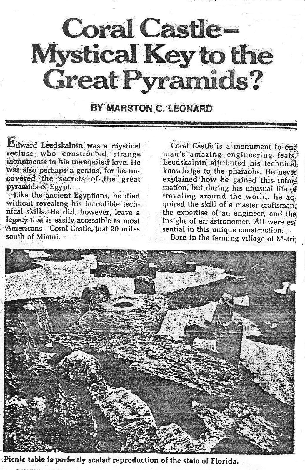 M. C. Bob Leonard article on Coral Castle in Floirida